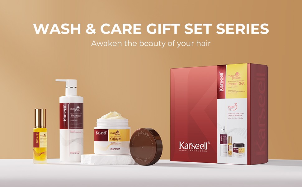 Karseell Collagen Hair Treatment Deep Repair Conditioning, Hair mask Shampoo and Argan Oil Set for Dry Damaged Hair All Hair Types (3)